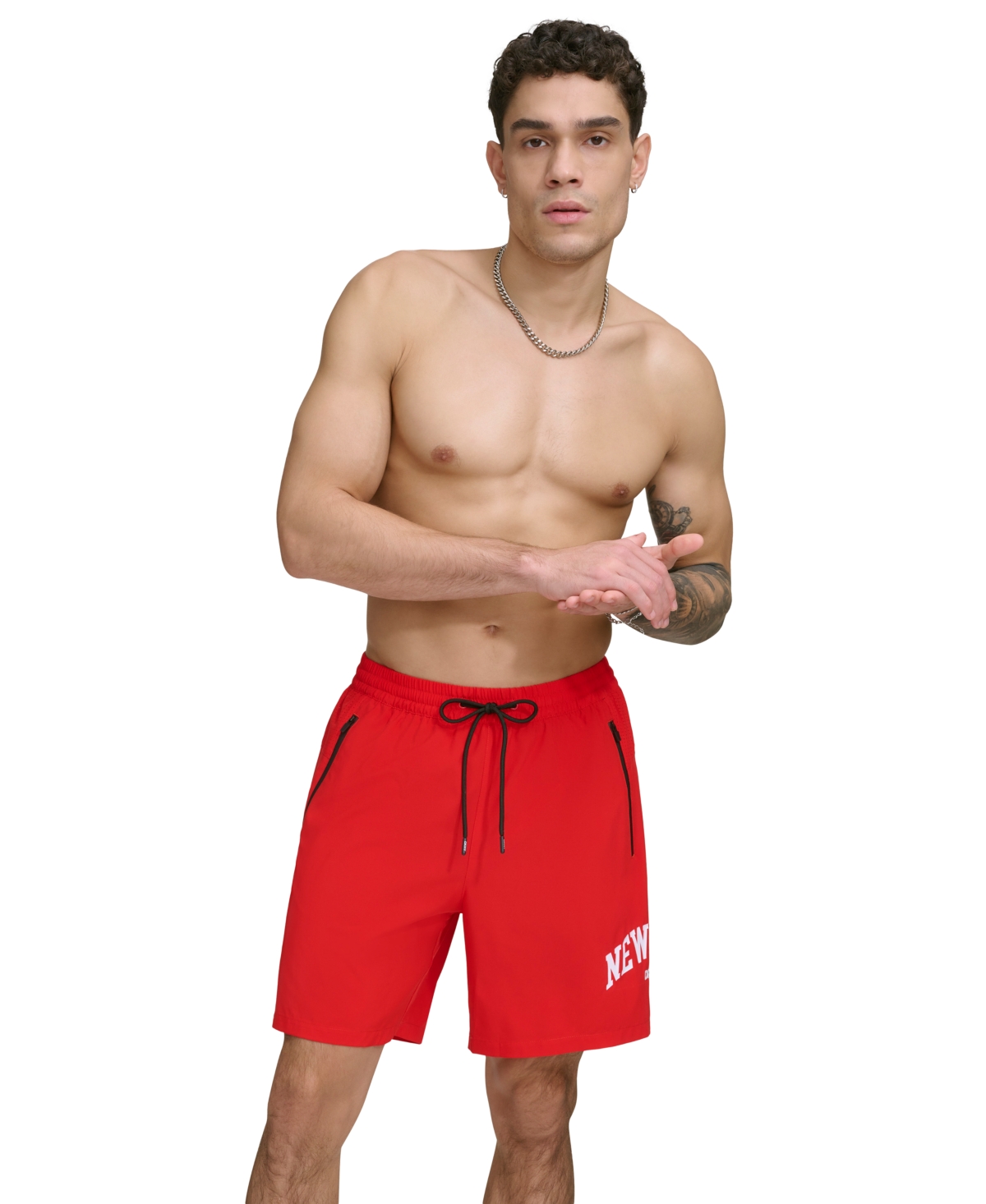 Shop Dkny Men's Core Arch Logo Stretch 7" Volley Shorts In Red