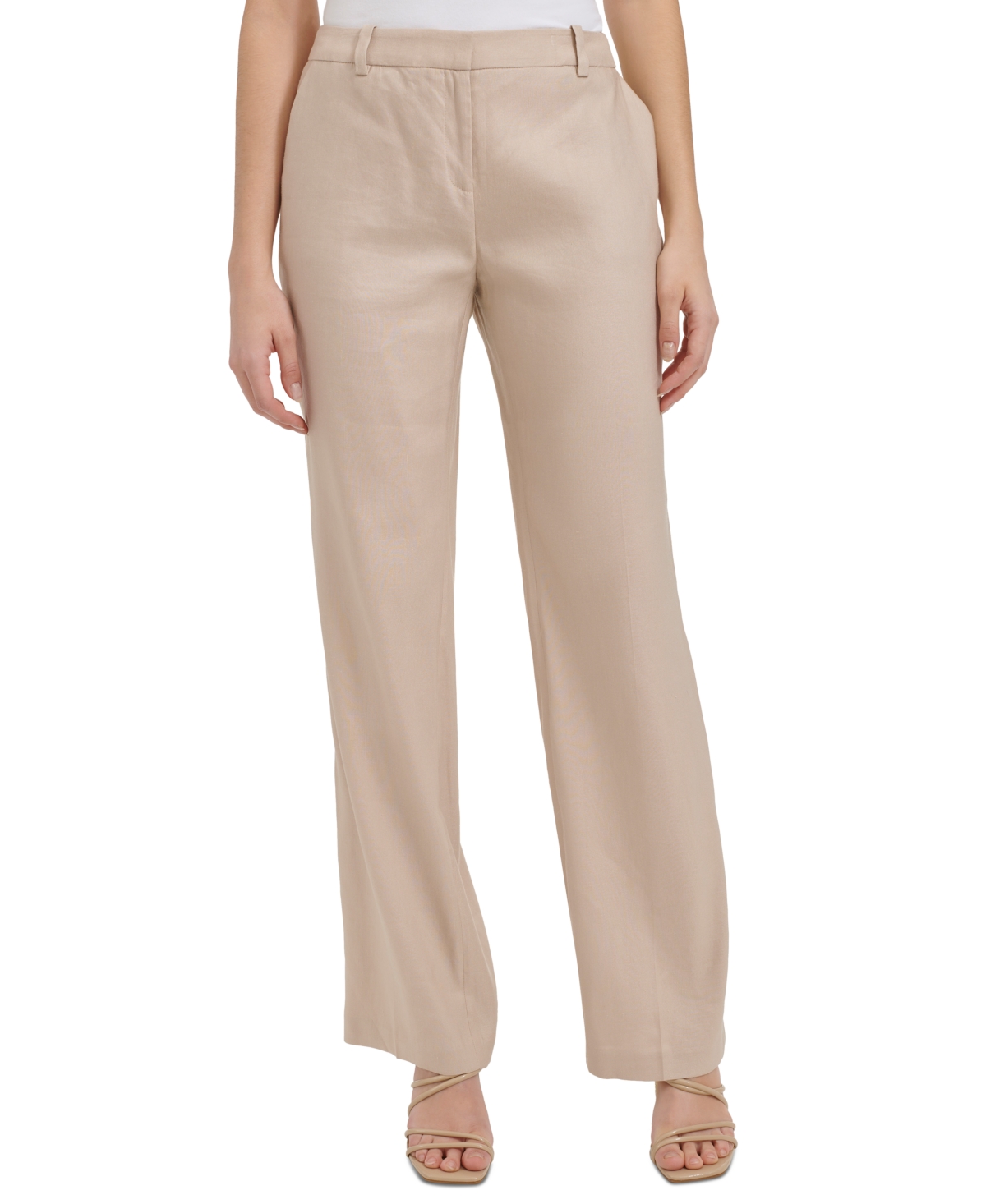 Calvin Klein Women's Flat Front Linen-blend Pants In Latte
