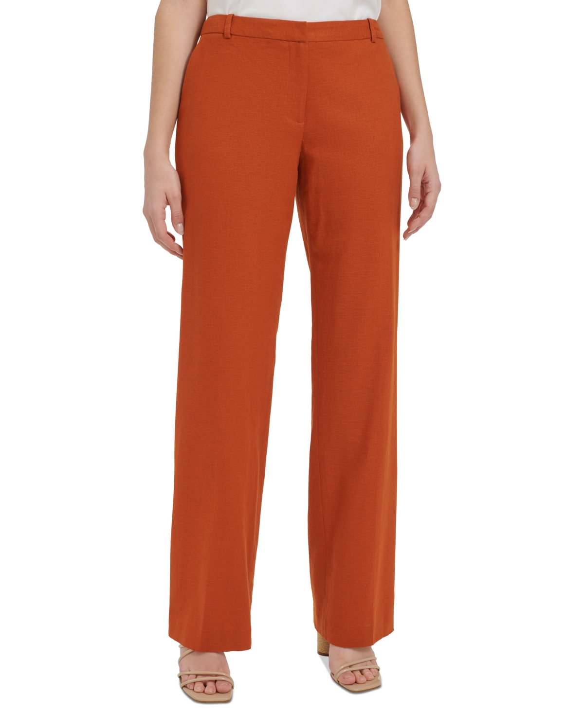Calvin Klein Women's Flat Front Linen-blend Pants In Tera