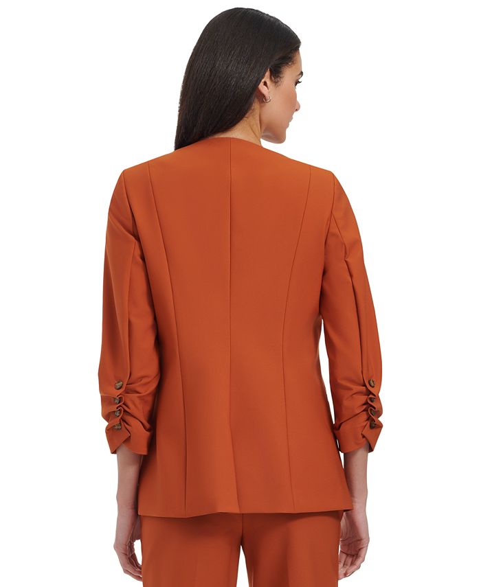 Calvin Klein Women's Open Front 3/4 Sleeve Blazer Brown Size 4Petite
