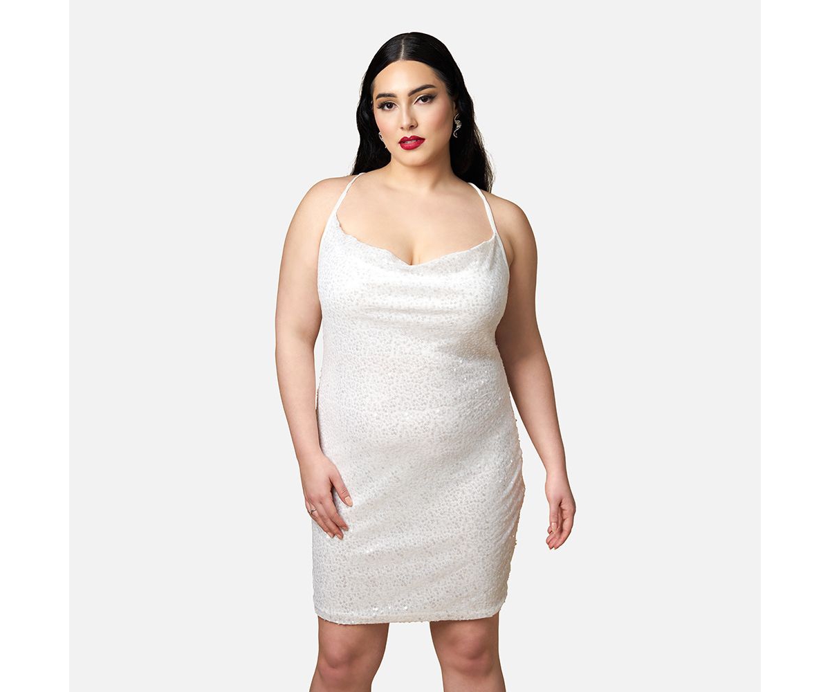 Rebdolls Plus Size Amaryllis Sequin Cowl Neck Mini Bodycon Dress