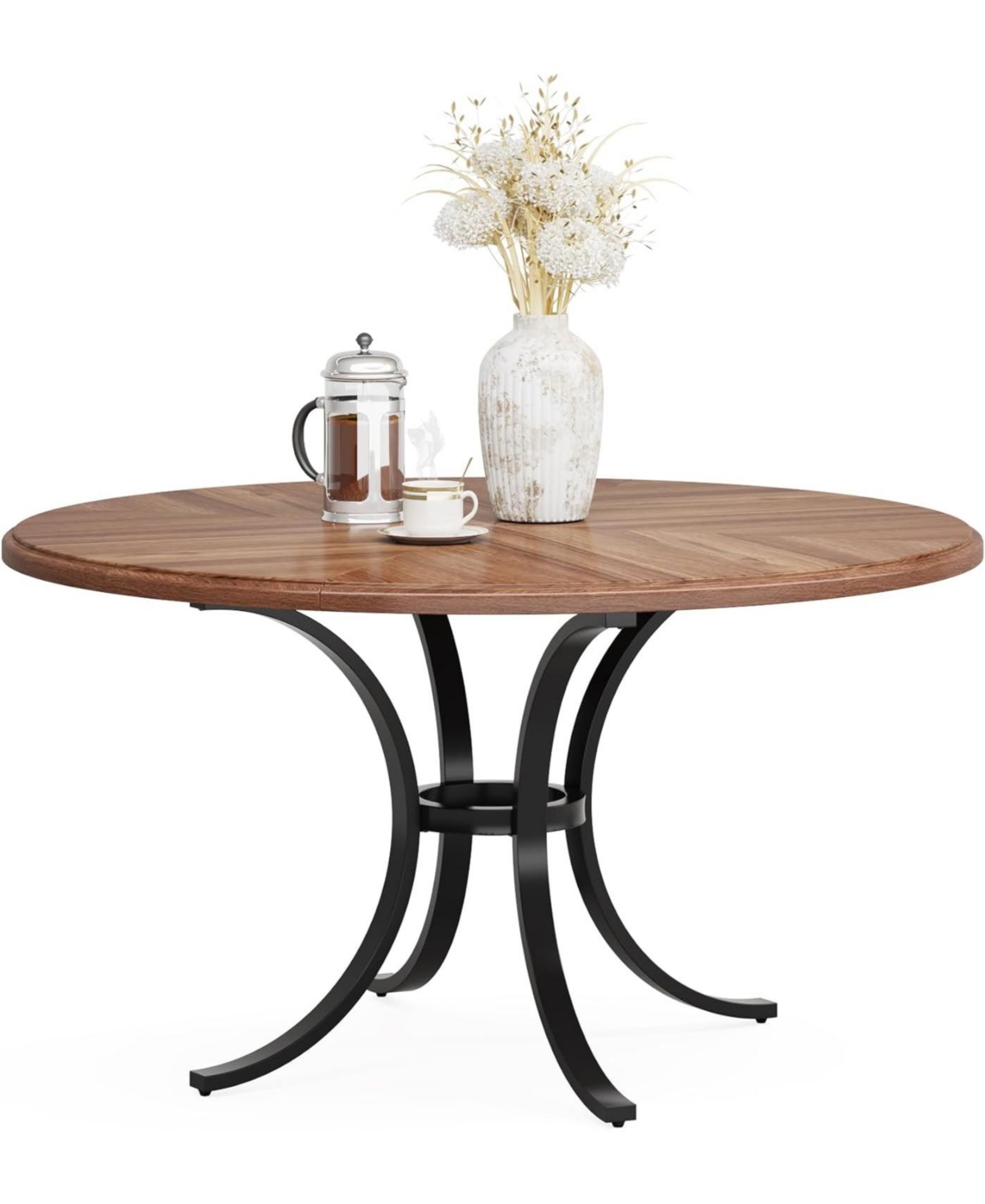Tribesigns Round Dining Table for 4-6 People, Farmhouse Kitchen Table with Wooden Texture Surface & Pedestal Base, Round Table for Dining Room, Li