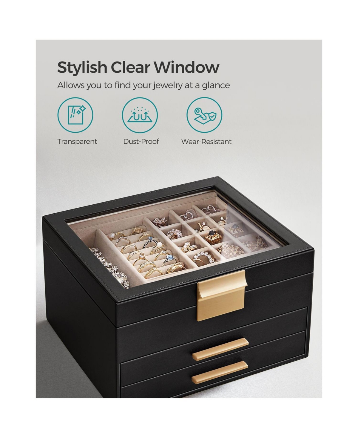 Slickblue Jewelry Box With Glass Lid, Multi-layer Organizer, For Big And Small