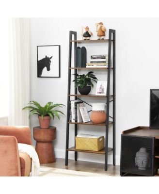 5-tier Bookcase, Plant Stand And Storage Rack Wood Look Accent Furniture With Metal Frame