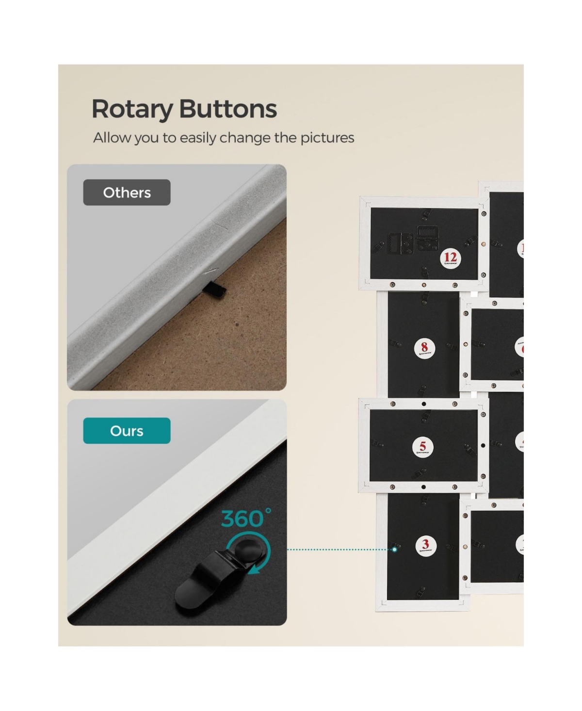 12-Opening Photo Collage Frame with Glass Cover for Multiple Picture Display