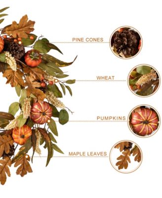 24"D Fall Pumpkin Leaf Floral Wreath