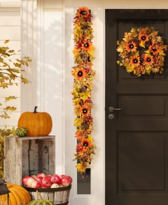 6ft Fall Sunflower, Maple Leaf and Berry Garland
