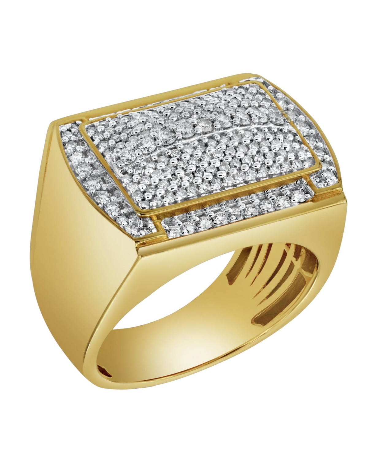 Hip Hop Headlight Natural Certified Diamond3.24 cttw Round Cut 14k Yellow Gold Statement Ring for Men - Yellow