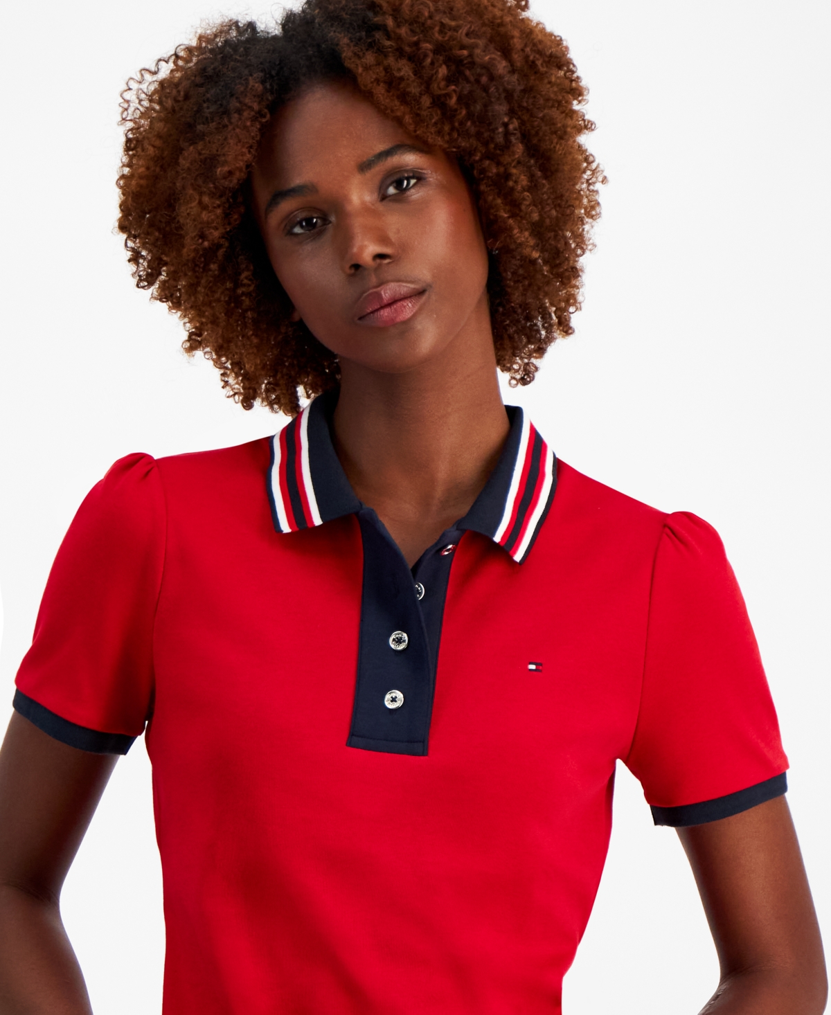 Tommy Hilfiger Women's Cotton Contrast Puff-Sleeve Polo