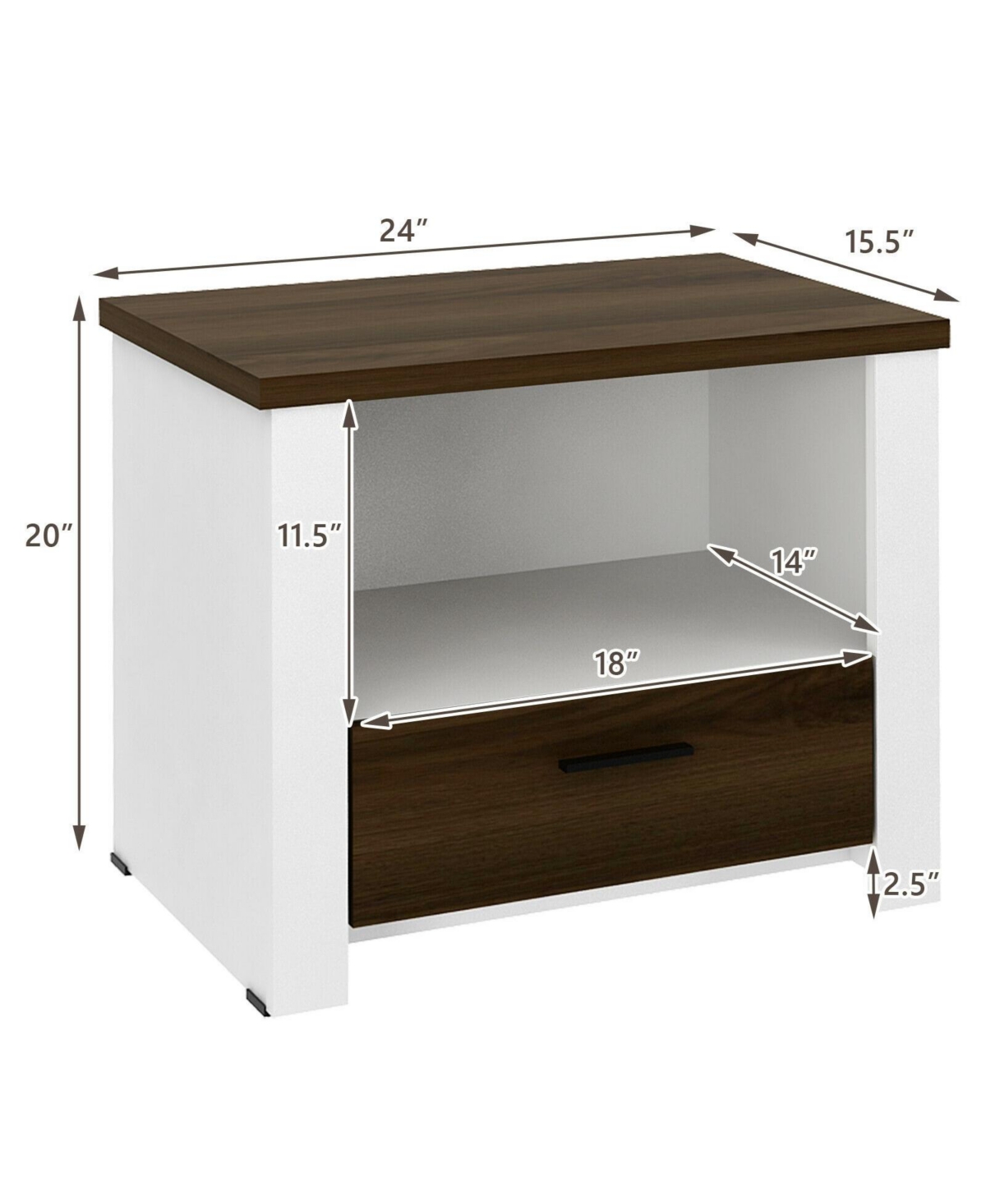 Sugift Accent Nightstand with Drawer and Open Shelf
