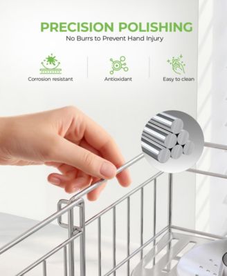 Expandable Kitchen Counter Stainless Steel Large Dish Drying Rack with Cutlery Box and Cup Knife Holder