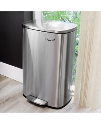 50 Liter/13 Gallon Rectangular Stainless Steel Step Trash Bin with Slow Close Mechanism