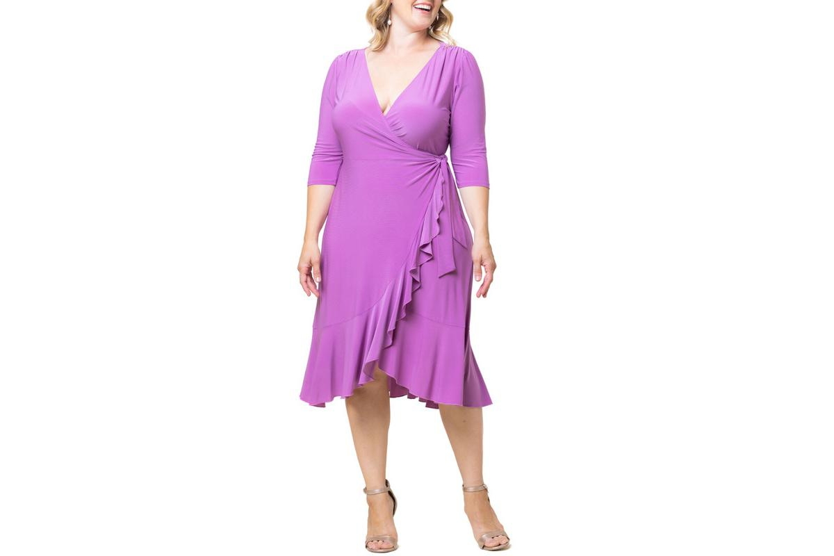 Kiyonna Plus Size Whimsy Ruffled Midi Wrap Dress