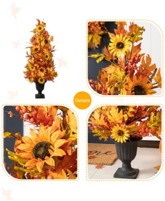 48"H Fall Lighted Maple Leaf and Sunflower Urn Porch Tree with Timer