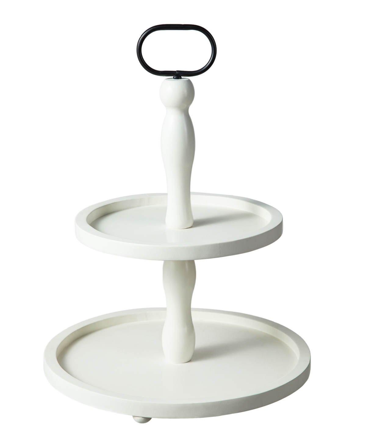 18"H White Wood Double Tiered Tray - Multi
