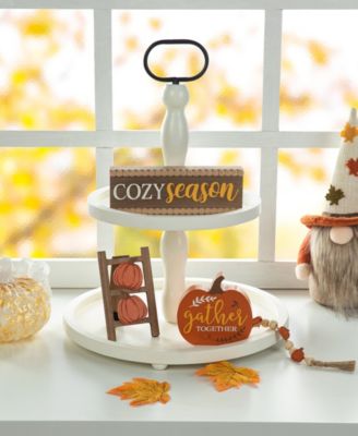 10.75"L Set of 4 Fall Wooden Word Signs Tiered Tray Table D&eacute;cor