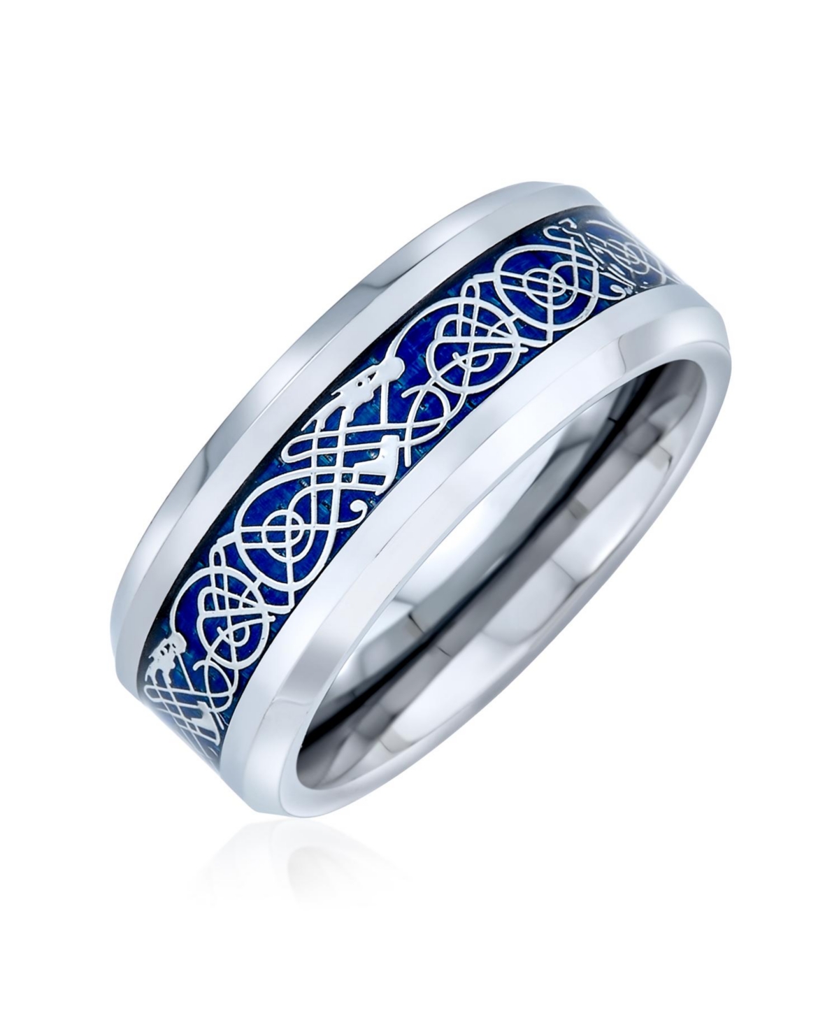 Celtic Knot Dragon Carbon Fiber Inlay Titanium Wedding Band Rings For Men For Women Comfort Fit 8MM Wide - Blue