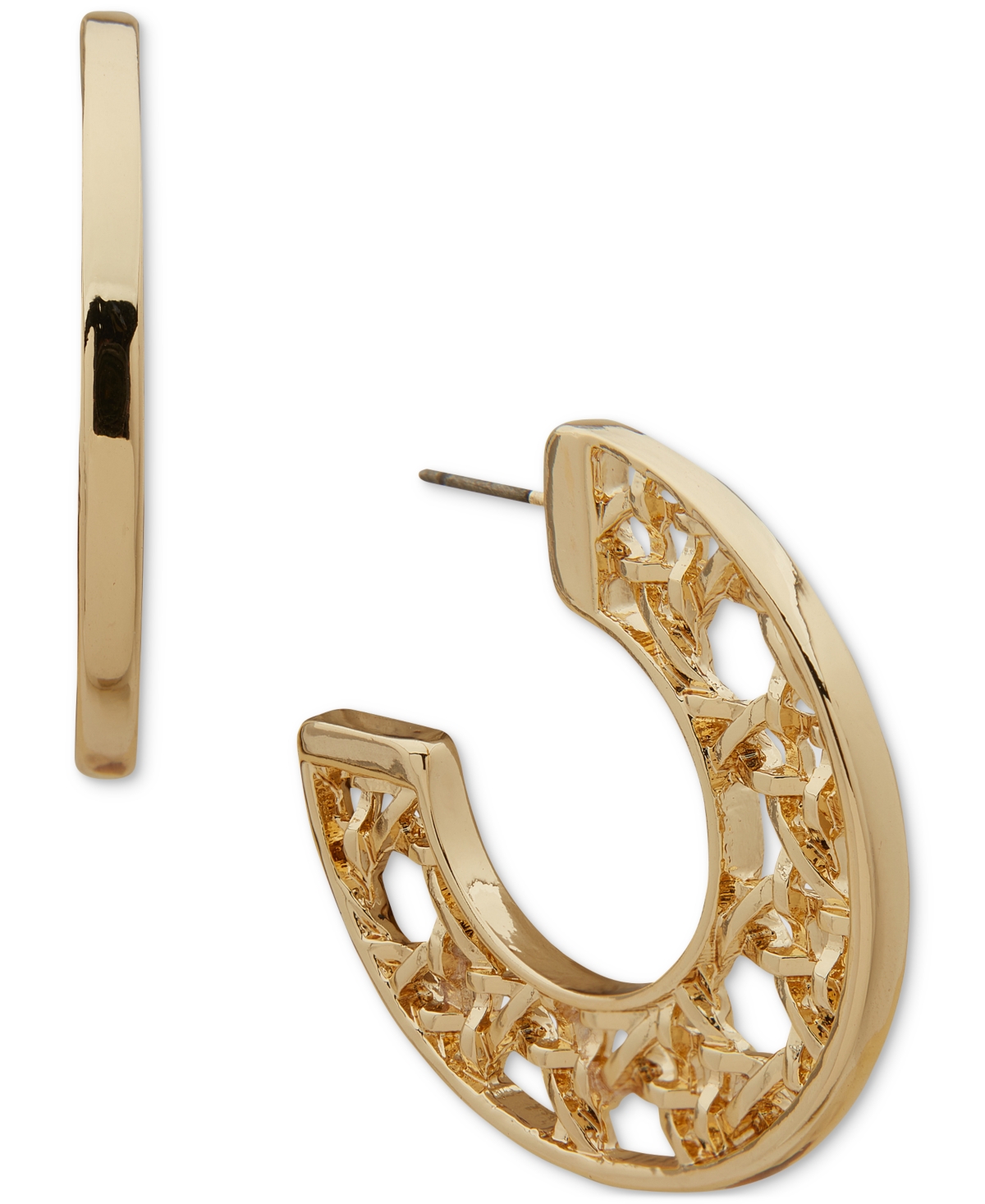 Gold-Tone Medium Lattice C-Hoop Earrings, 1.5" - Gold