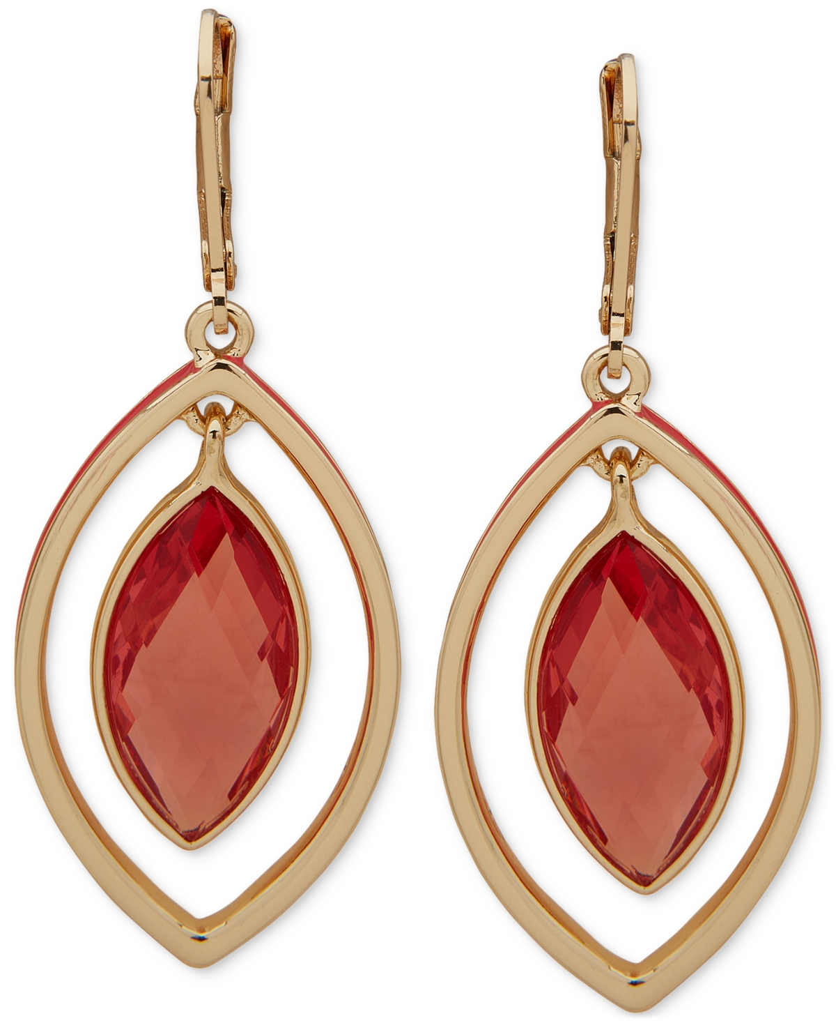 Gold-Tone Navette Stone Orbital Drop Earrings - Pink