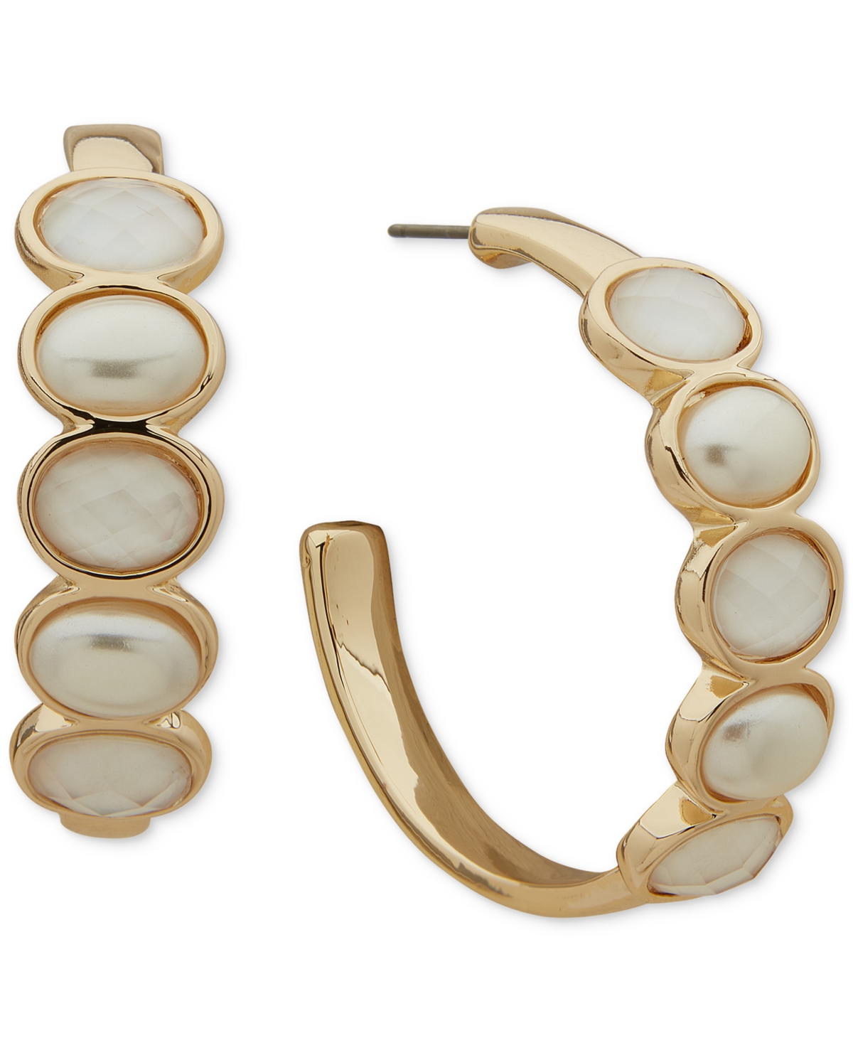 Gold-Tone Medium Stone C-Hoop Earrings, 1.3" - White