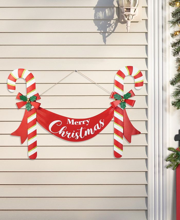 Glitzhome 36"L Christmas Metal "Merry Christmas" Candy Cane Yard Stake