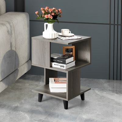 2 Pieces Wooden Modern Nightstand Set with Solid Wood Legs for Living Room