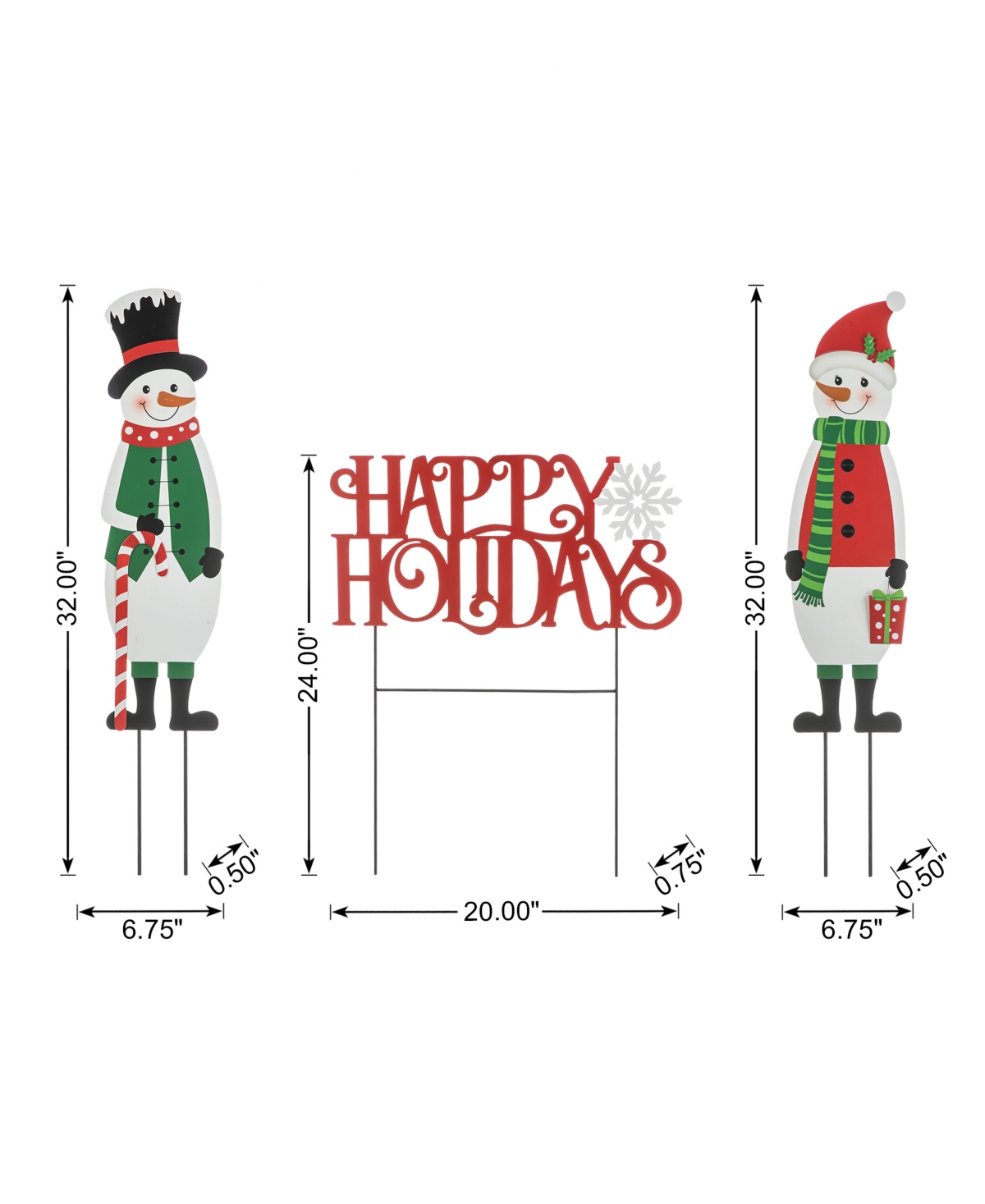 Glitzhome 32"h Set Of 3 Christmas Metal Snowman And Happy Holidays Yard Stake In Multi