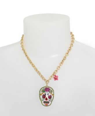 Faux Stone Sugar Skull Pendant Necklace