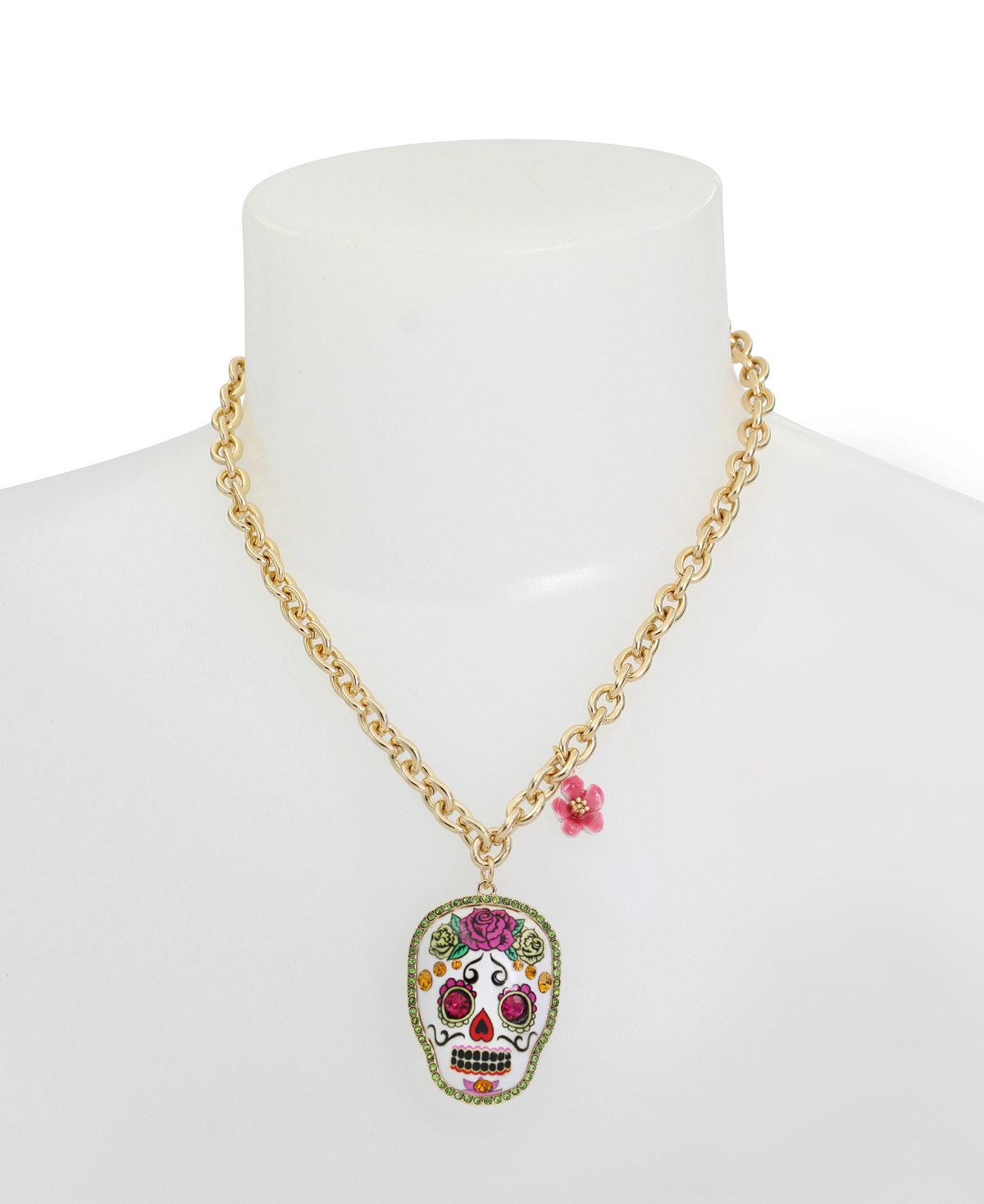 Shop Betsey Johnson Faux Stone Sugar Skull Pendant Necklace In Multi