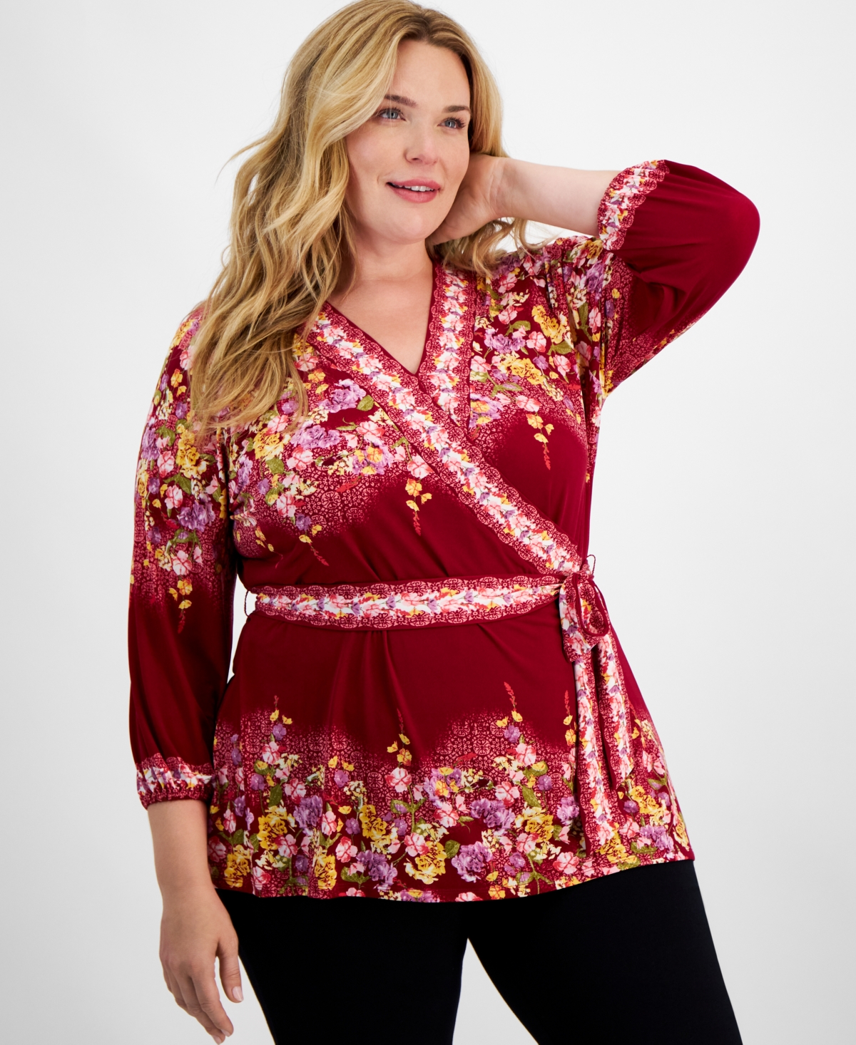 Jm Collection Plus Size Camille Faux-Wrap Top, Created for Macy's