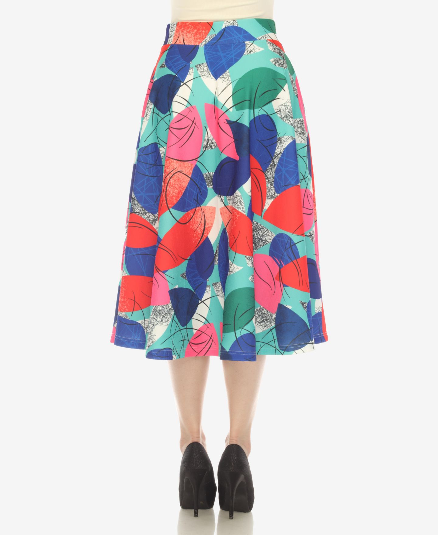 Женская юбка White Mark Leaf Print Vintage Flared Midi, цвет: Тёмно-синий — фото 7