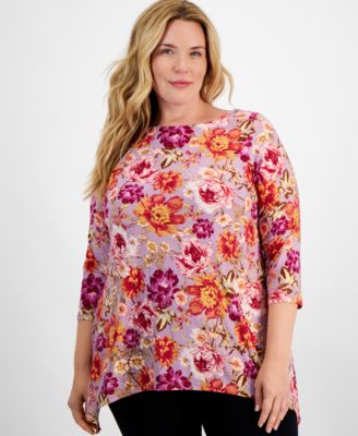JM Collection - Plus Size Riley Garden Swing Jacquard Top