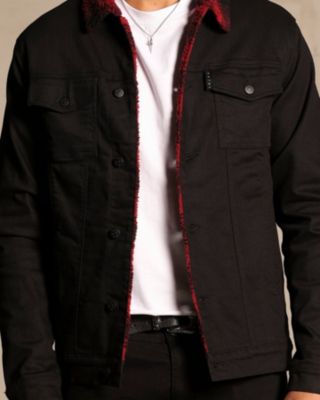 Big & Tall Tartan Faux Sherpa Denim Jacket