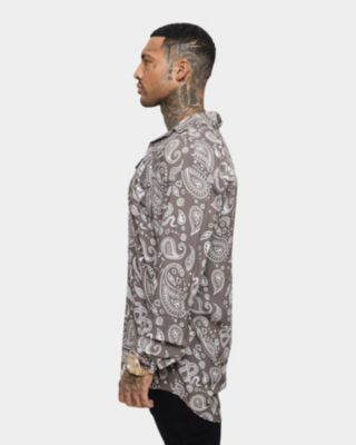 Men's Paisley Skulls Long Sleeve Button Up Shirt