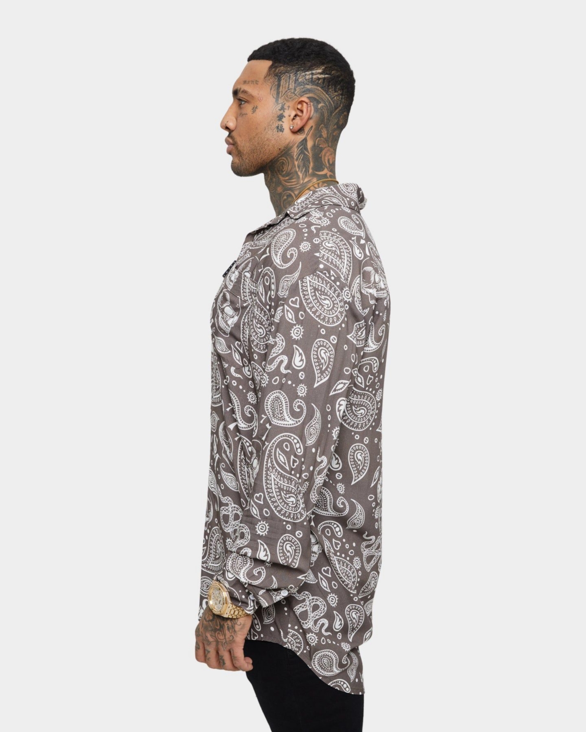 Saint Morta Men's Paisley Skulls Long Sleeve Button Up Shirt