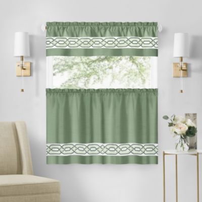 Pacifico Complete 3 Piece Rod Pocket Embroidered Tier & Valance Kitchen Curtain Set