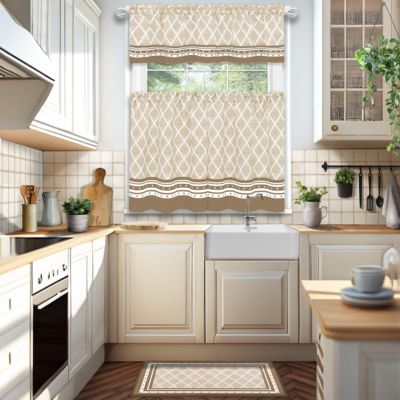 Chevron Sunflower Complete Cottage Kitchen Curtain Tier & Valance Set