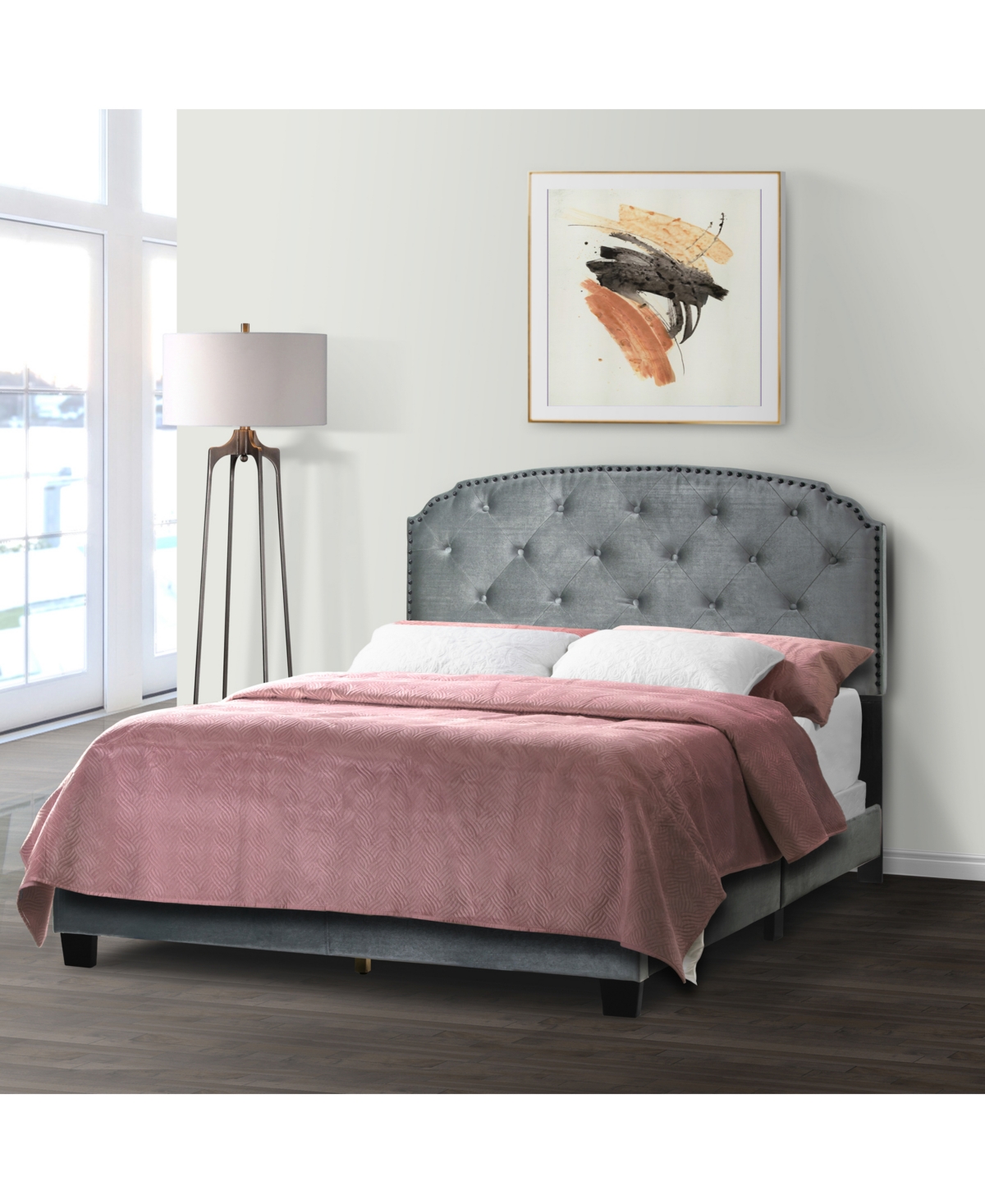 Shop Glamour Home 51.75" Arin Fabric, Rubberwood Queen Bed In Grey