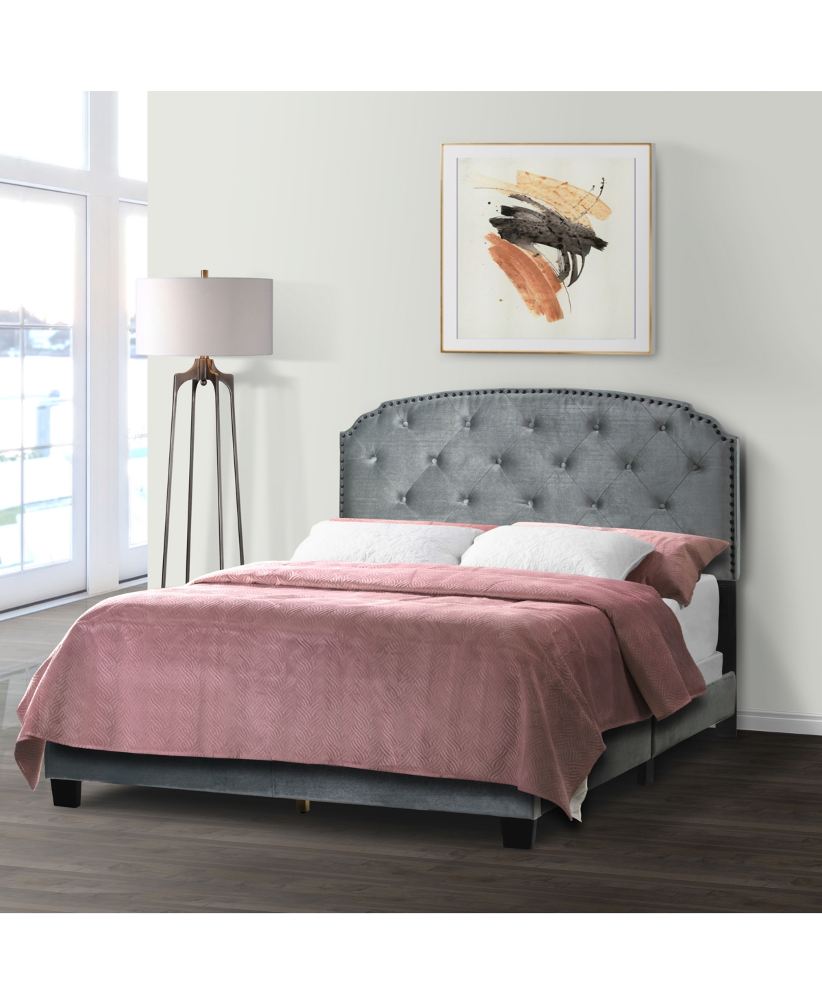 Glamour Home 51.75" Arin Fabric, Rubberwood Queen Bed In Grey