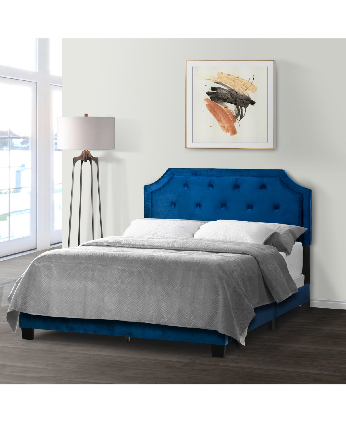 Shop Glamour Home 49.38" Aria Fabric, Rubberwood Queen Bed In Navy