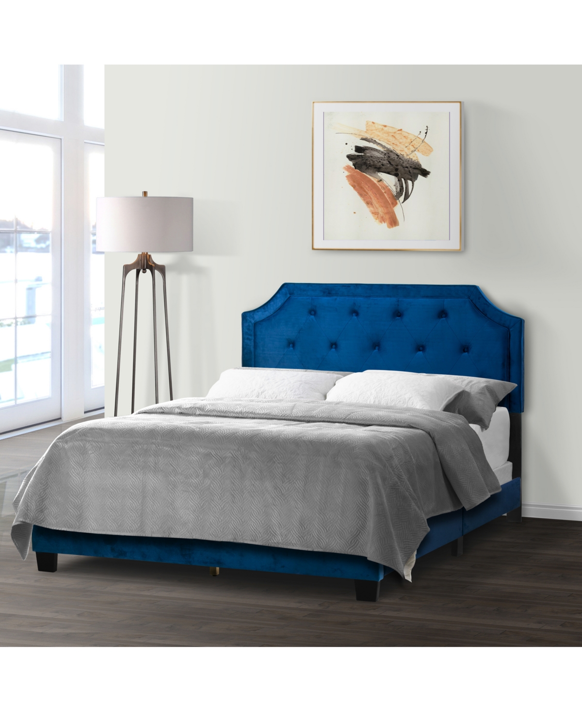 Glamour Home 49.38" Aria Fabric, Rubberwood Queen Bed In Navy