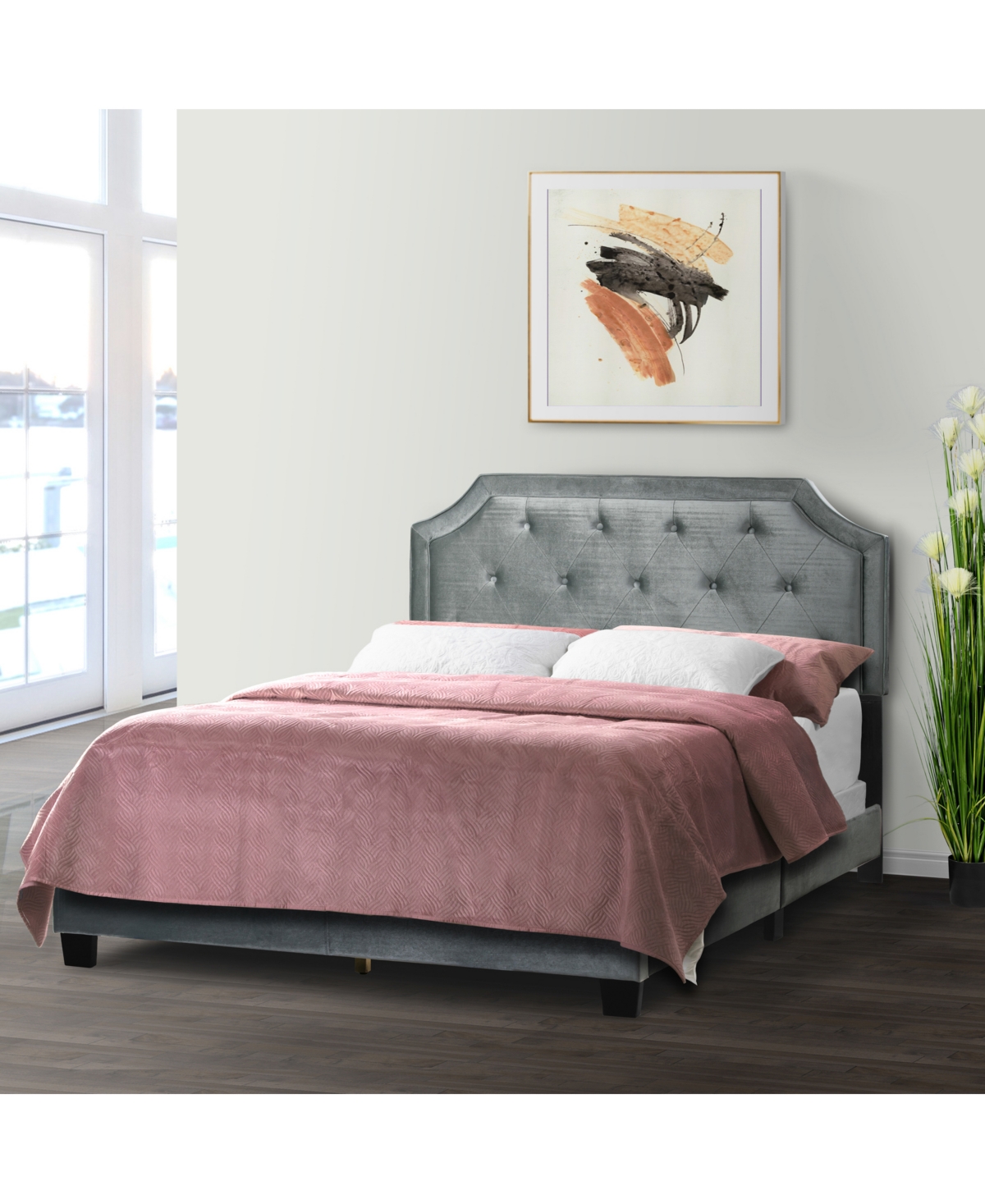 Glamour Home 49.38" Aria Fabric, Rubberwood Queen Bed In Grey