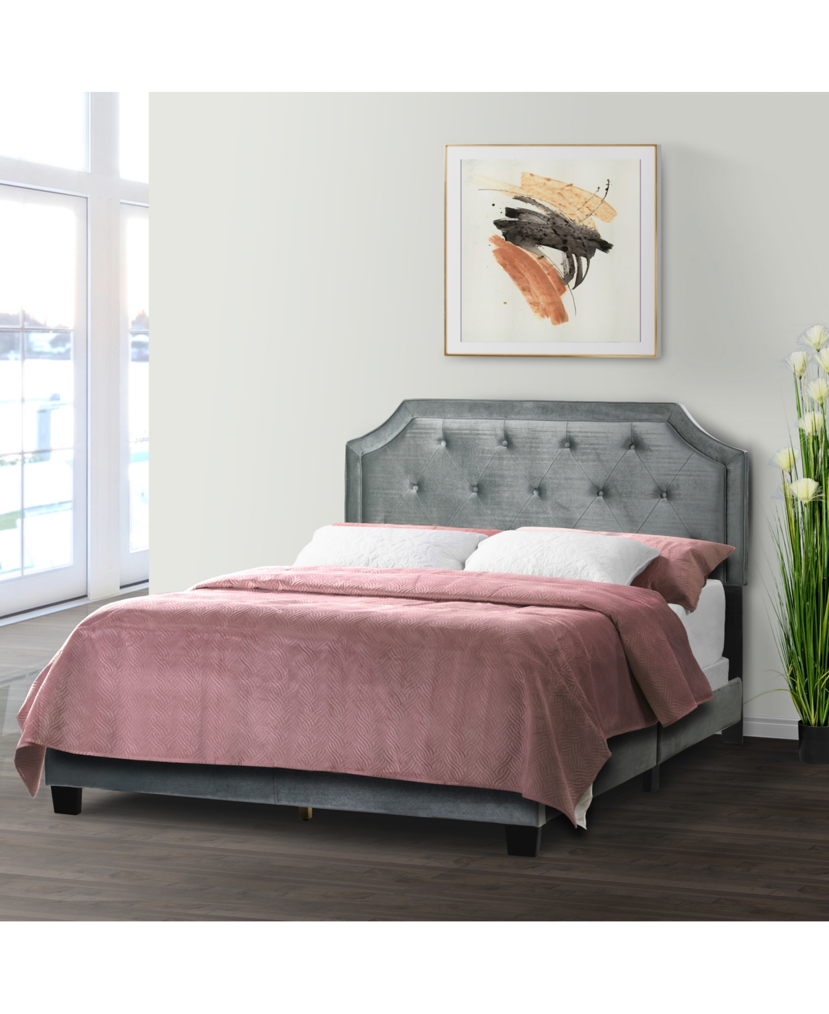 Shop Glamour Home 49.38" Aria Fabric, Rubberwood Queen Bed In Grey