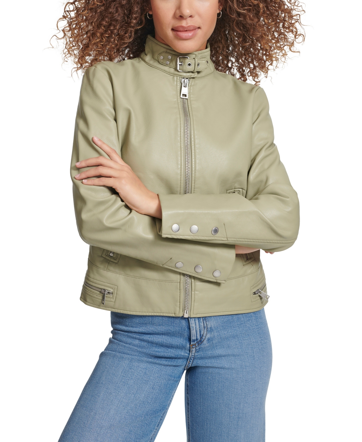Levi's Faux Leather Racer Jacket In Tea Green