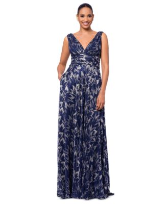 Betsy & Adam Women's Metallic Printed V-Neck Sleeveless Gown - Macy's