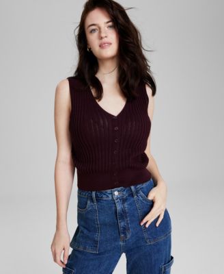 And Now This - Women's Ribbed Button-Up Sweater Vest