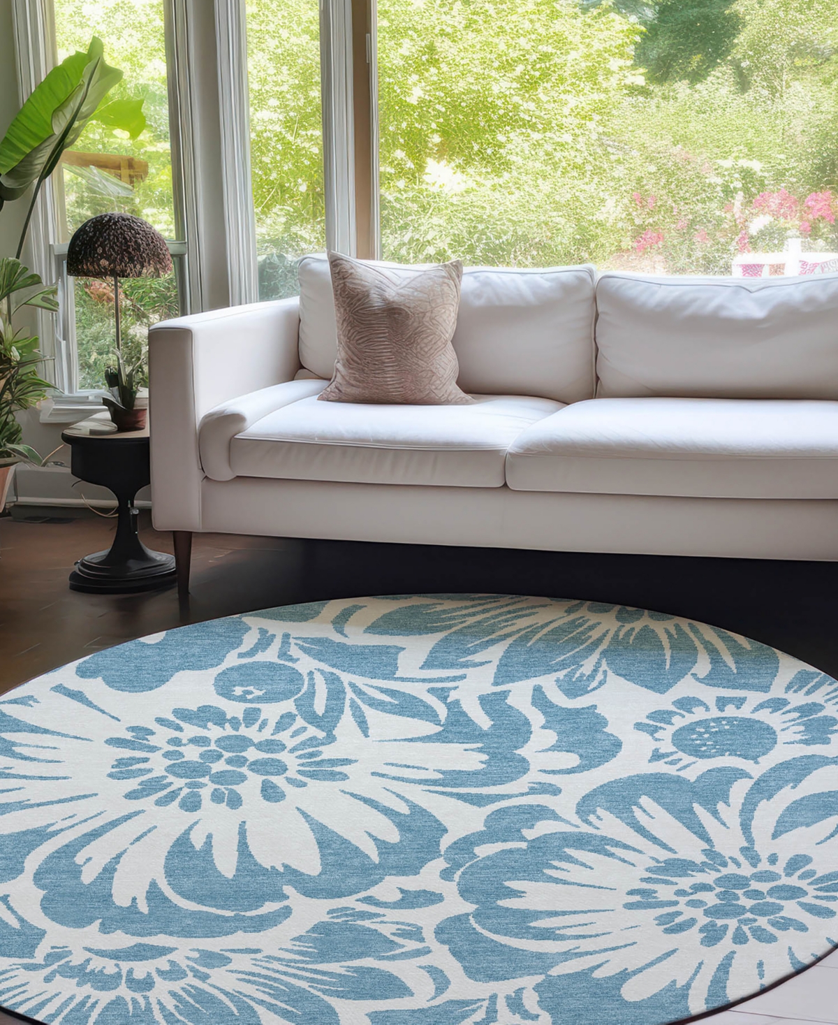 Addison Chantille Machine Washable Acn551 8'x8' Round Area Rug In Denim