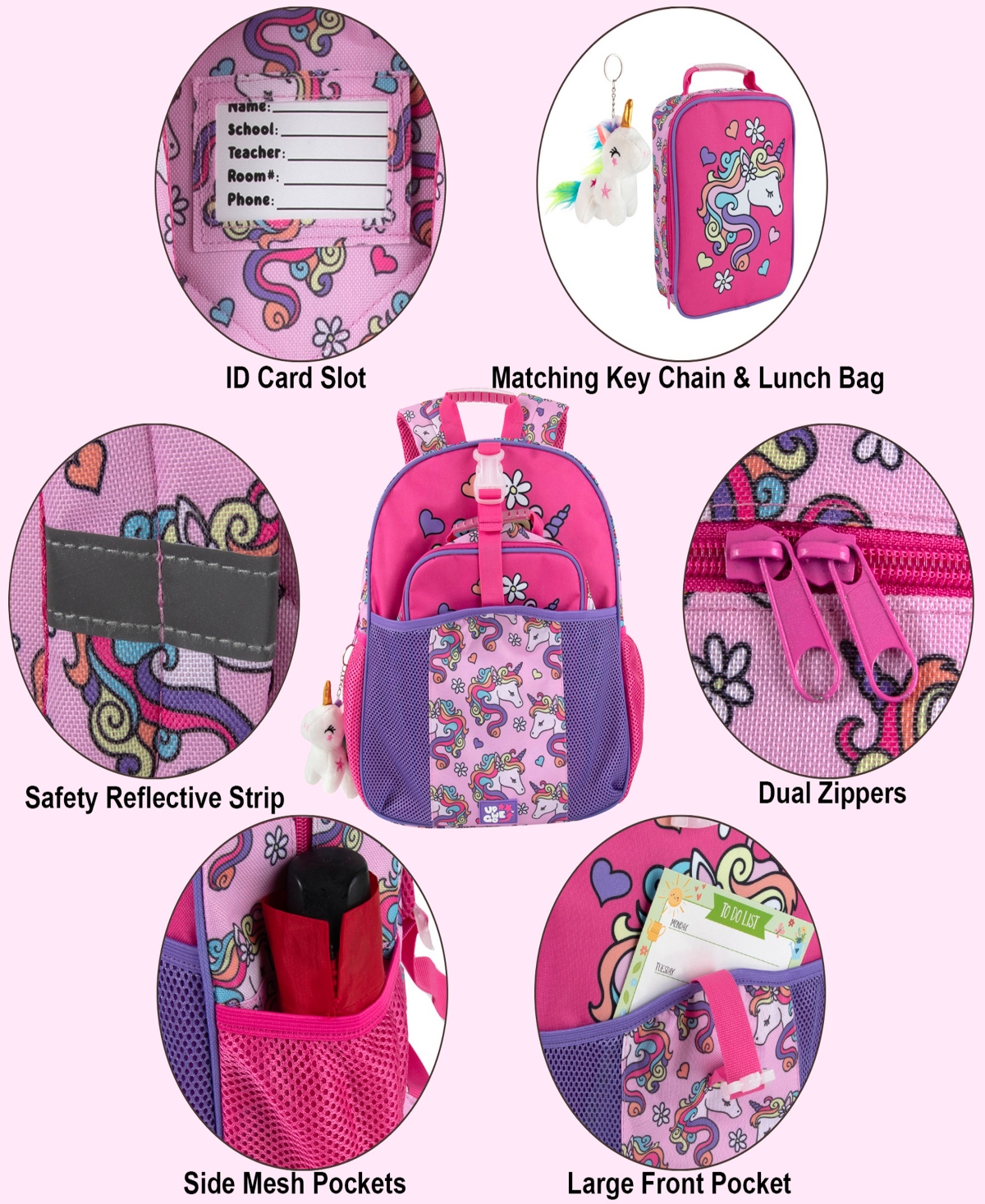 Unicorn 3 Pc Toddler Girl  Backpack And Lunch Bag Set In Pink