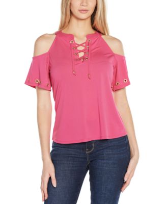 Women's Cold-Shoulder Grommet Trim Knit Top