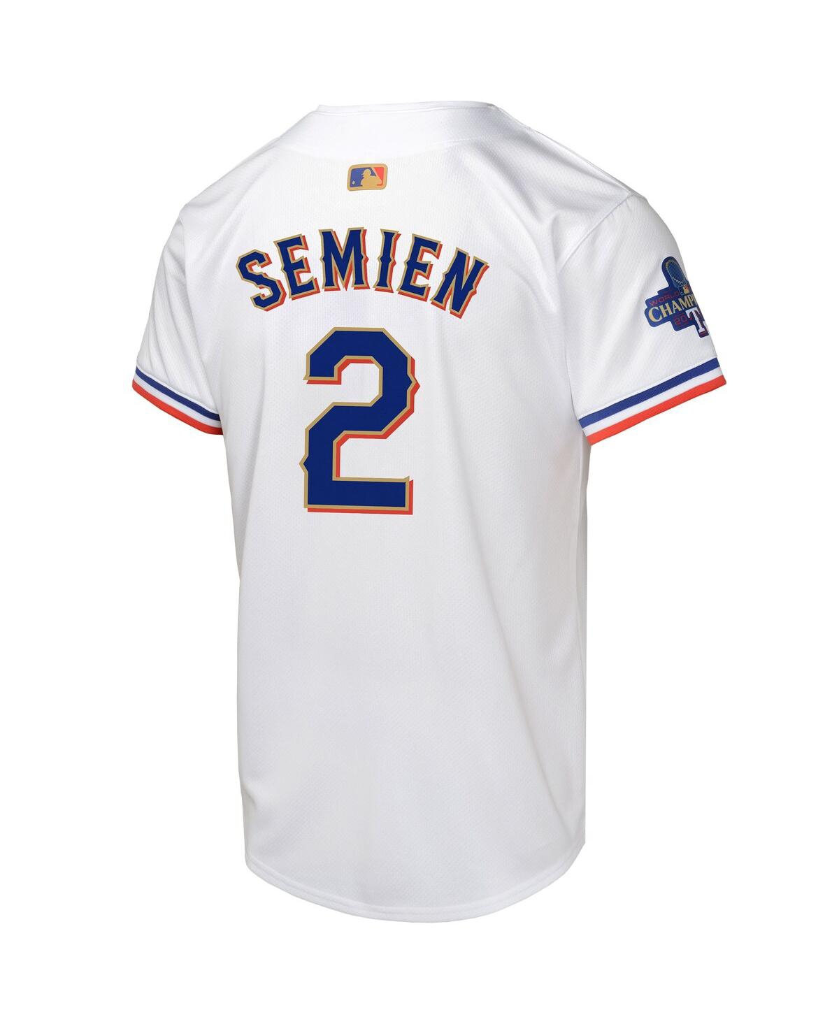 Nike Big Boys and Girls Marcus Semien White Texas Rangers 2024 Gold Collection Limited Player Jersey